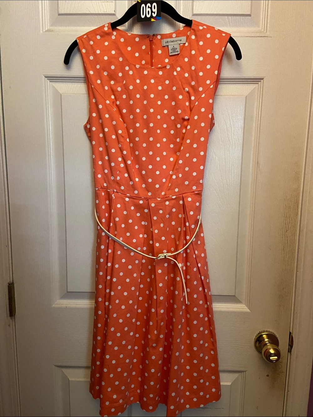 Liz Claiborne tangerine polka dot dress size 6